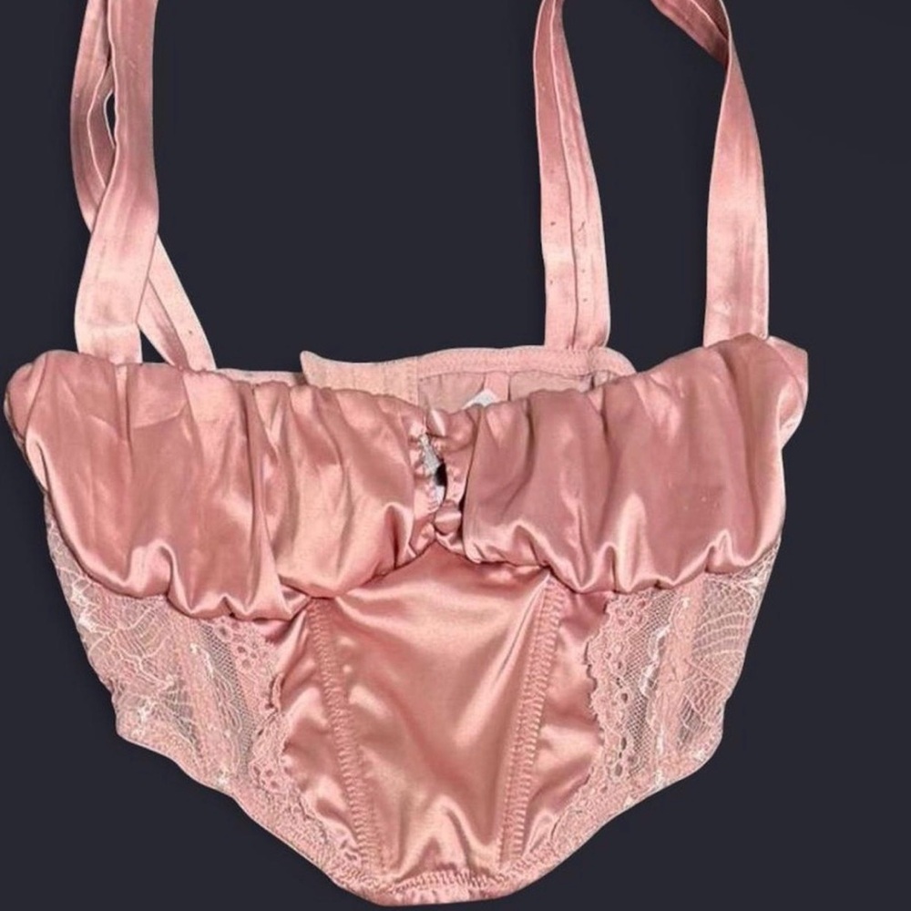 For Love And Lemons Pink Satin and Lace Bra